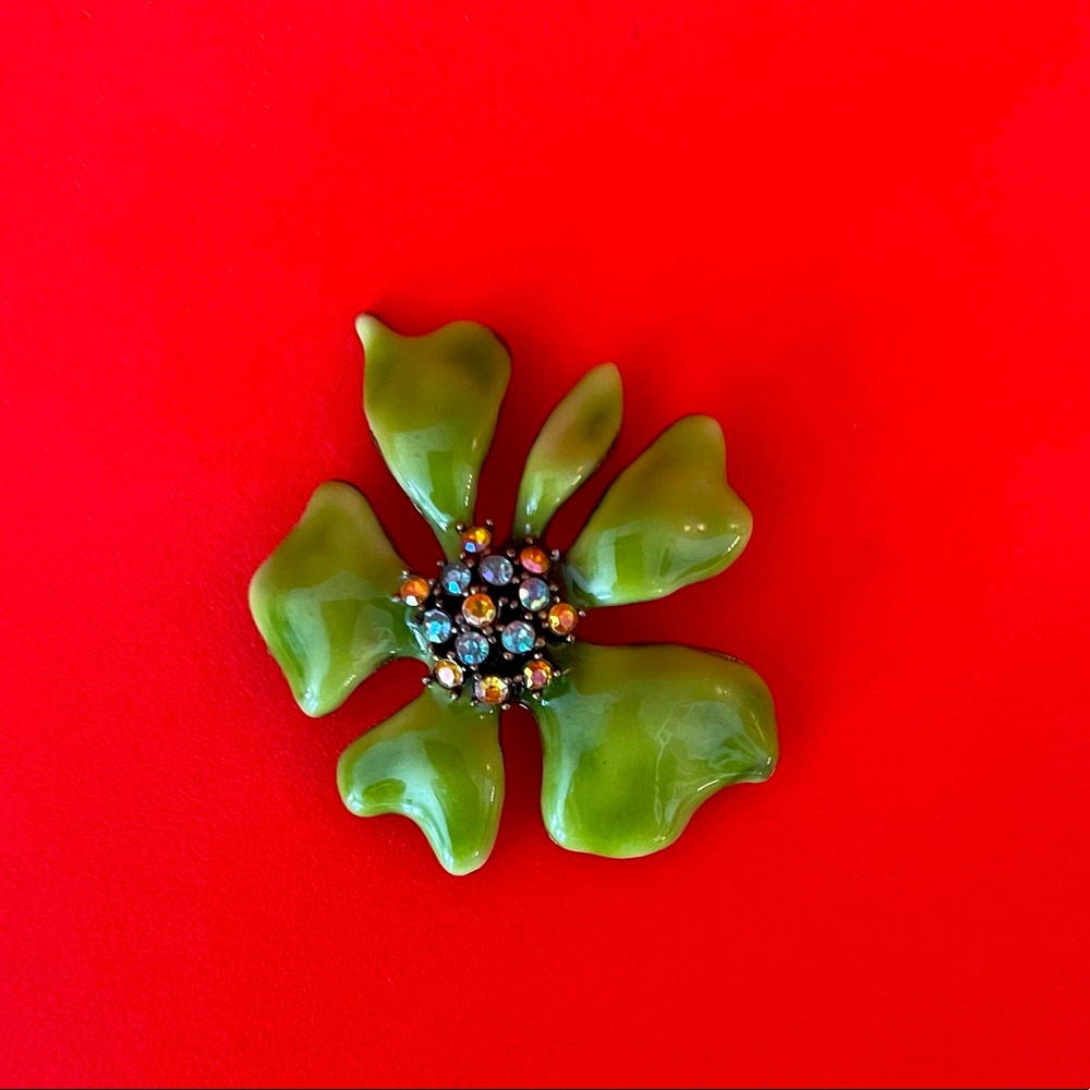 Lime Green brooch with Colorful Stones